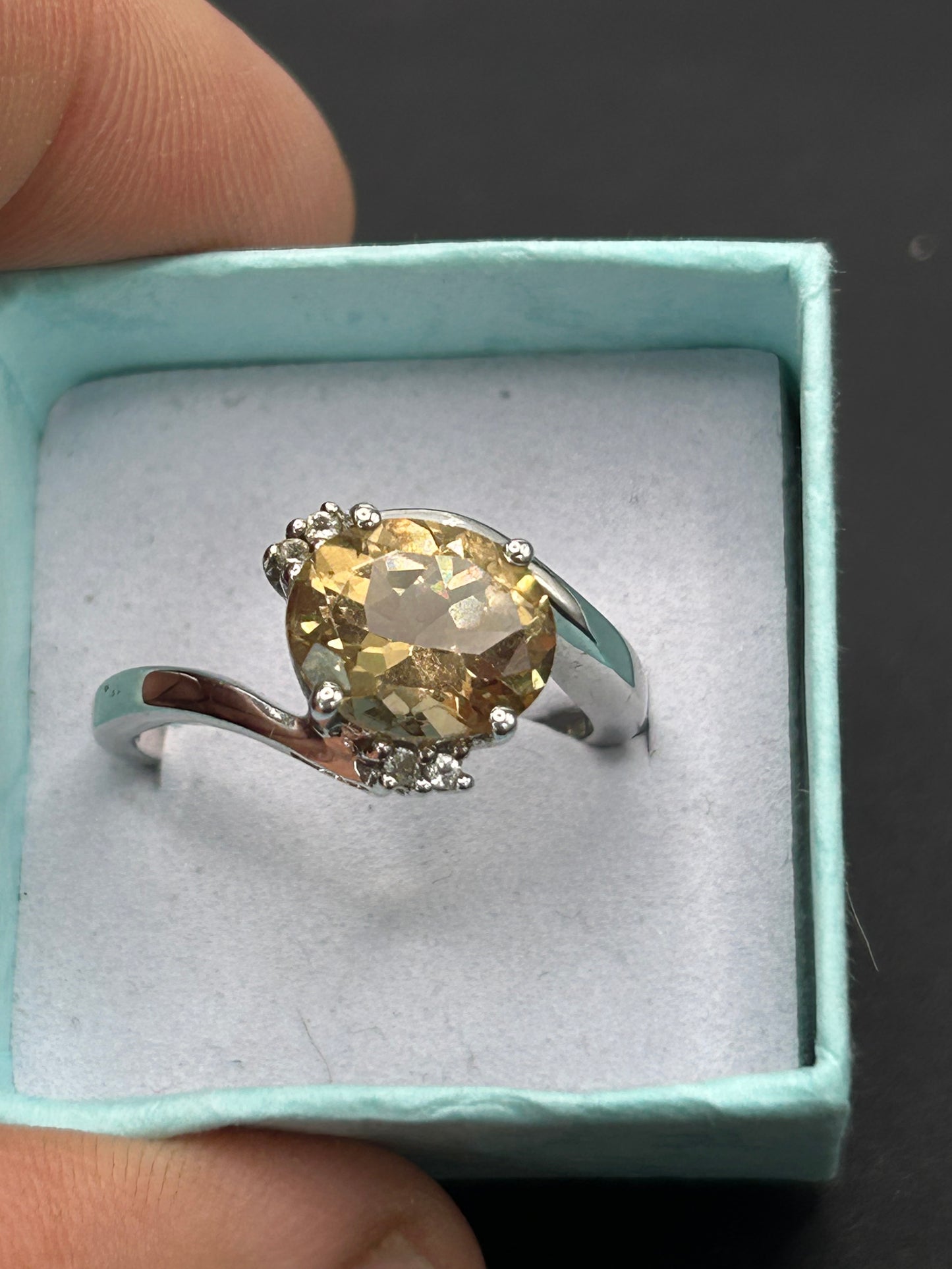 Vintage 925 Sterling Silver Champagne Quartz Statement Band Ring - Chunky & Bold