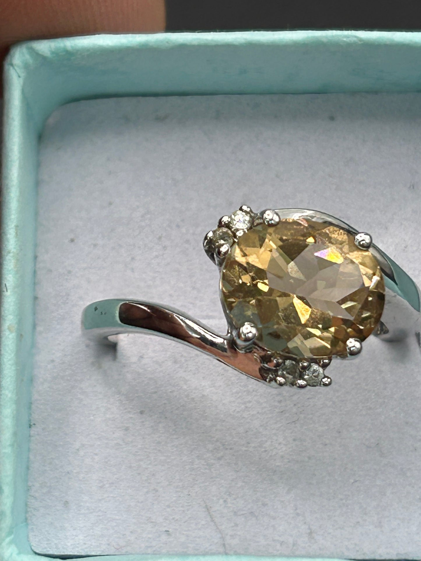 Vintage 925 Sterling Silver Champagne Quartz Statement Band Ring - Chunky & Bold