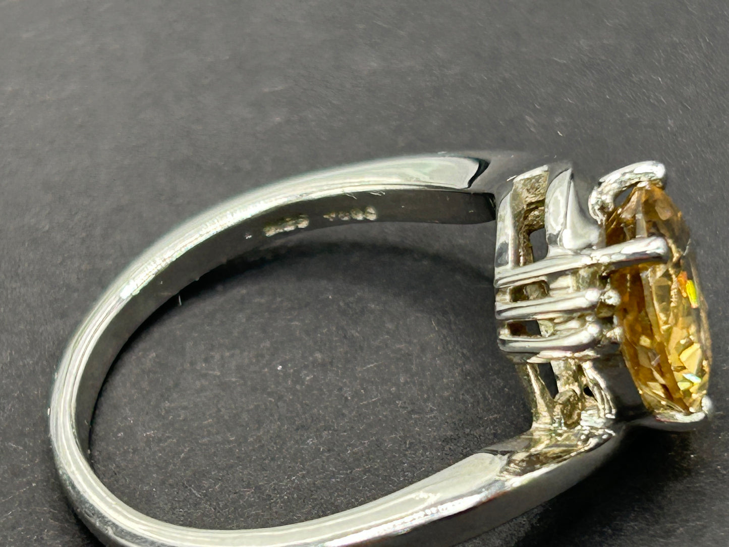 Vintage 925 Sterling Silver Champagne Quartz Statement Band Ring - Chunky & Bold