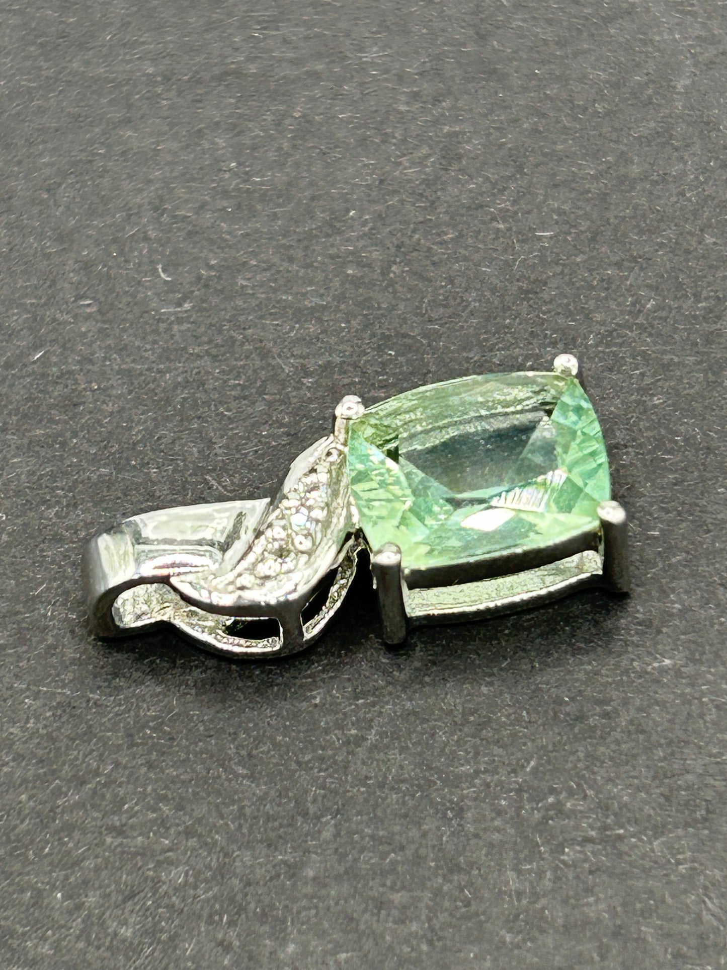 Tucson Green Fluorite & White Topaz Silver Pendant - With Certificate