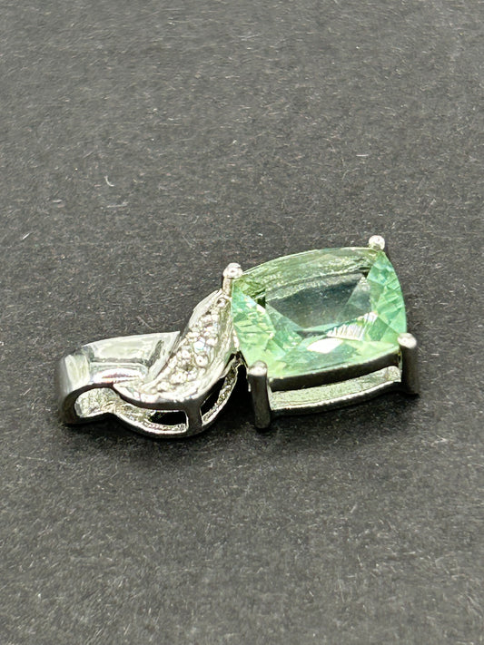 Tucson Green Fluorite & White Topaz Silver Pendant - With Certificate