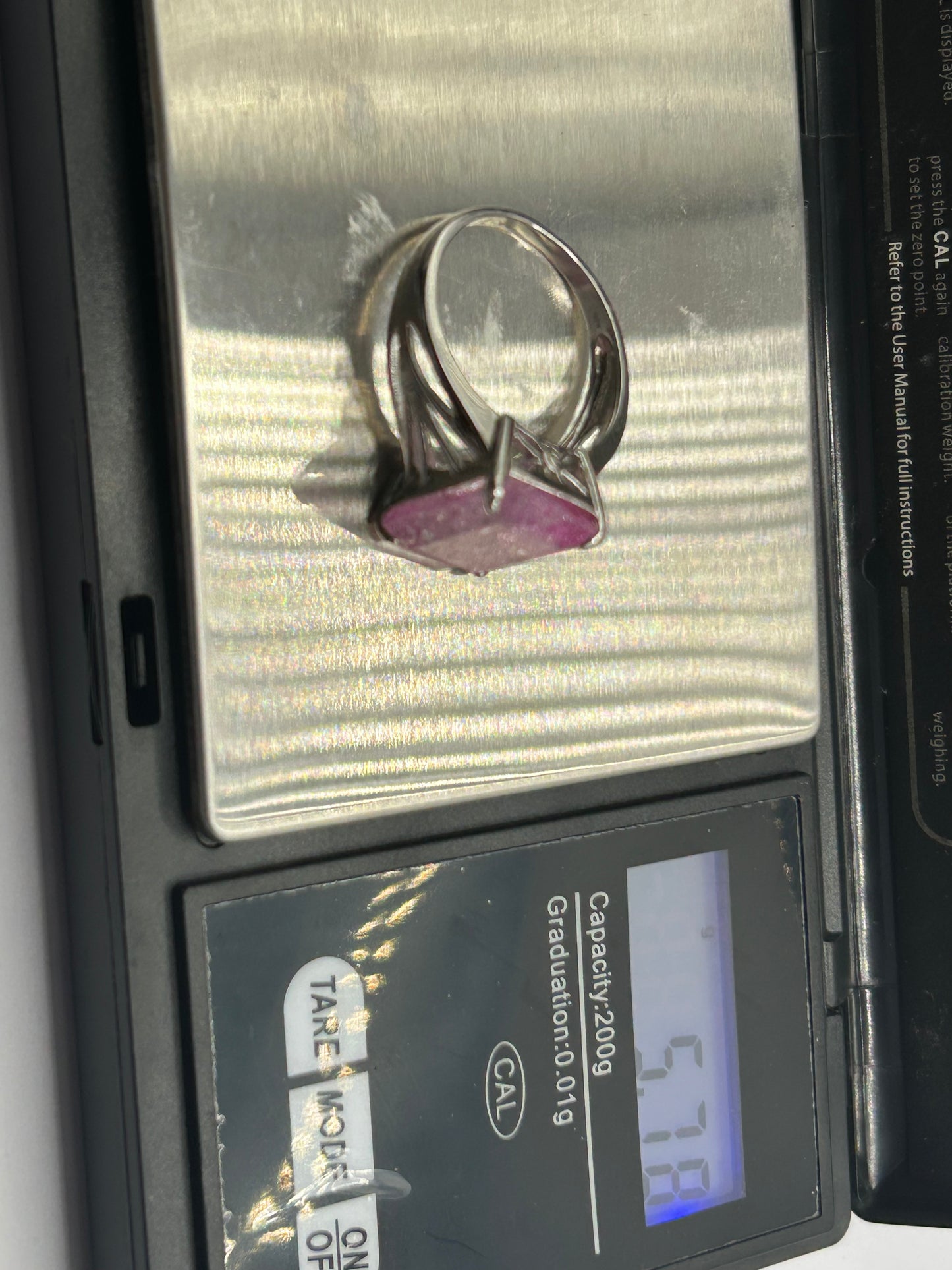 Sterling Silver Pink Crackled Quartz Ring - Size T 1/2 - With Certificate