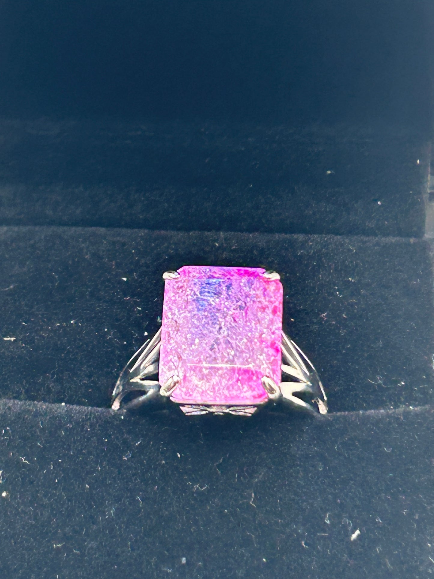 Sterling Silver Pink Crackled Quartz Ring - Size T 1/2 - With Certificate