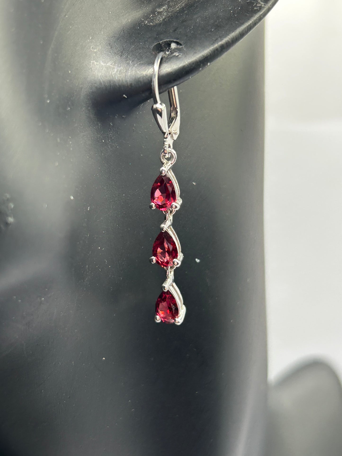 Dazzling 3.04ct Rhodolite Garnet Sterling Silver Triple Drop Earrings (3.38g)