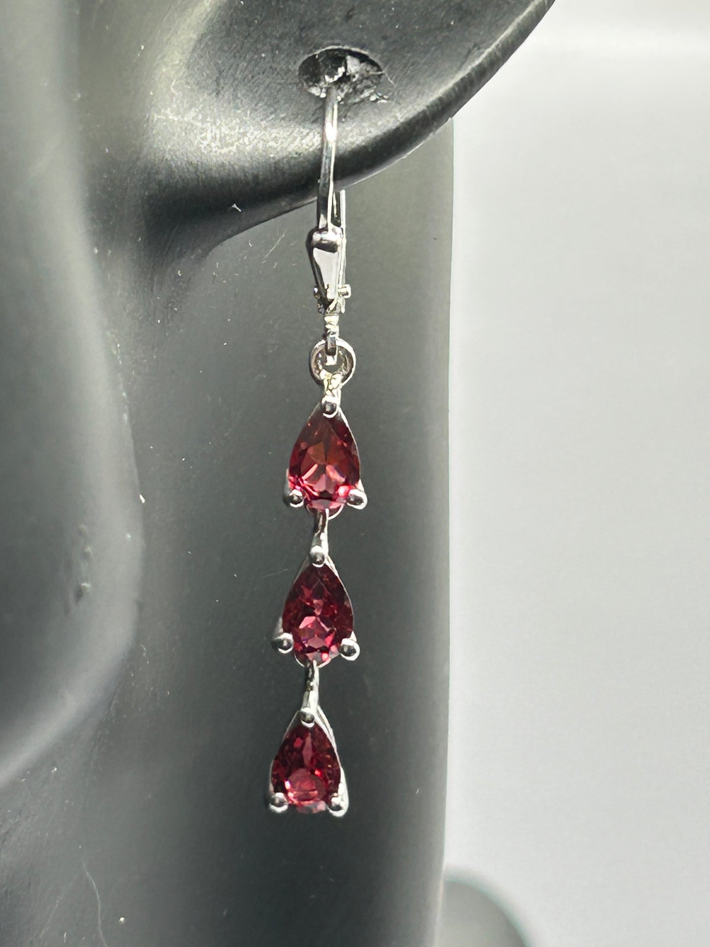 Dazzling 3.04ct Rhodolite Garnet Sterling Silver Triple Drop Earrings (3.38g)