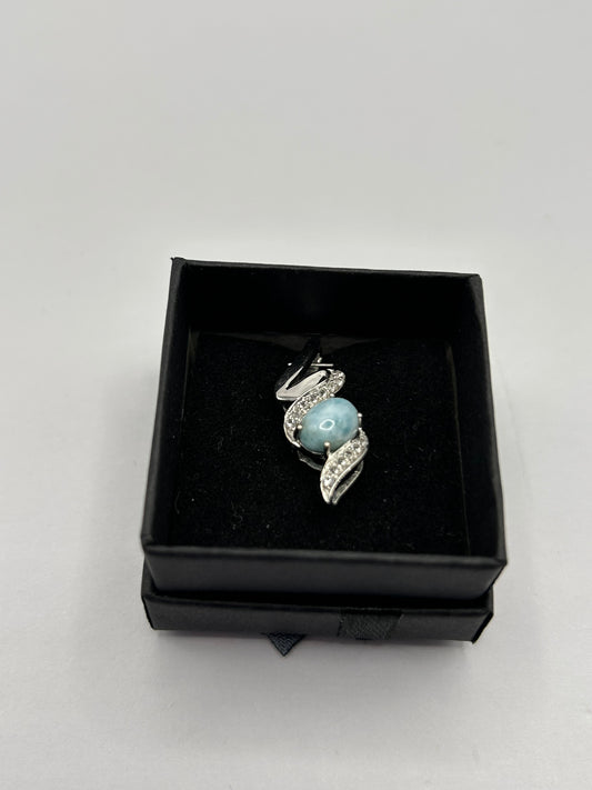 Exquisite Larimar & White Topaz Sterling Silver Pendant - With Certificate