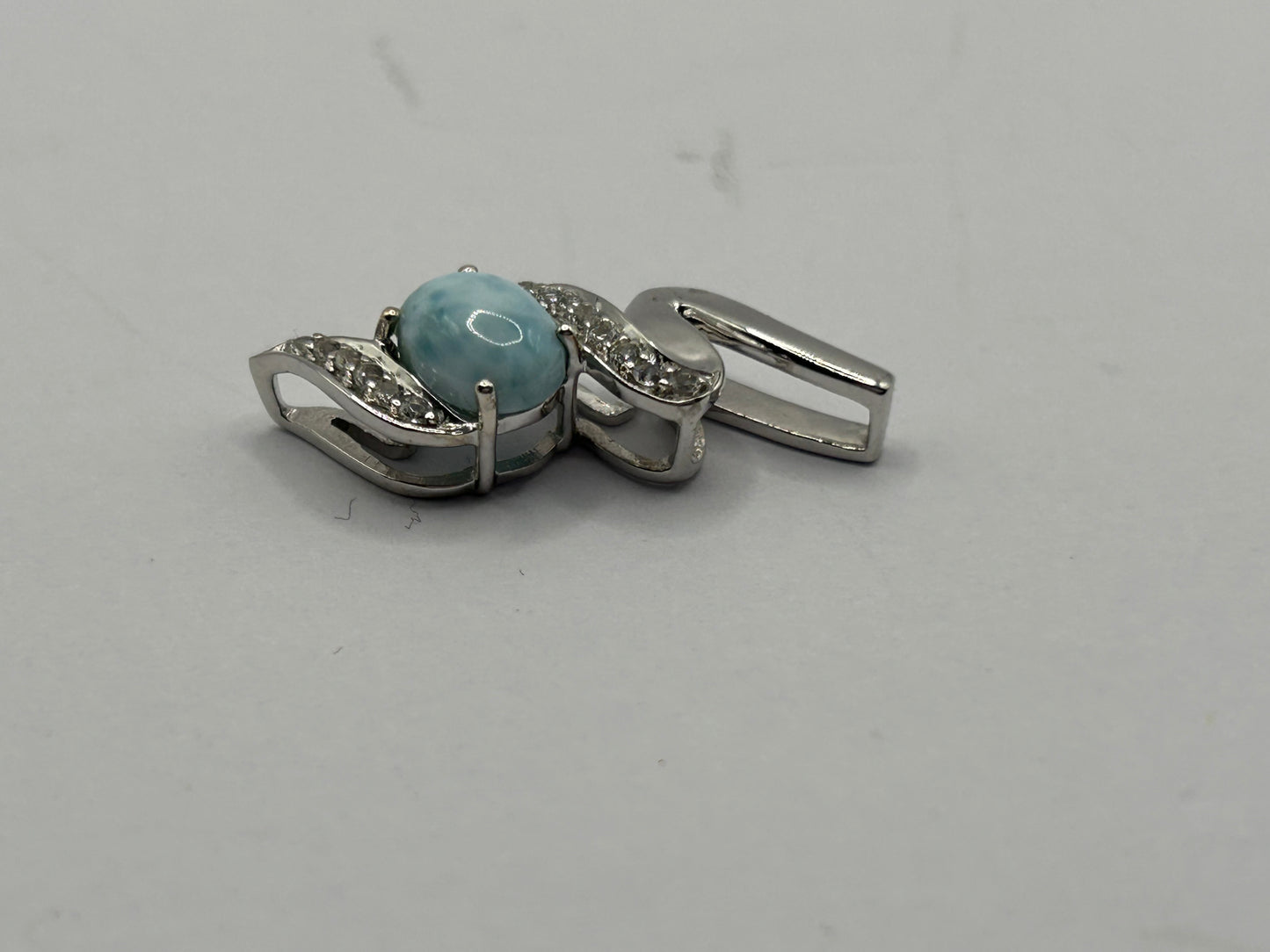 Exquisite Larimar & White Topaz Sterling Silver Pendant - With Certificate