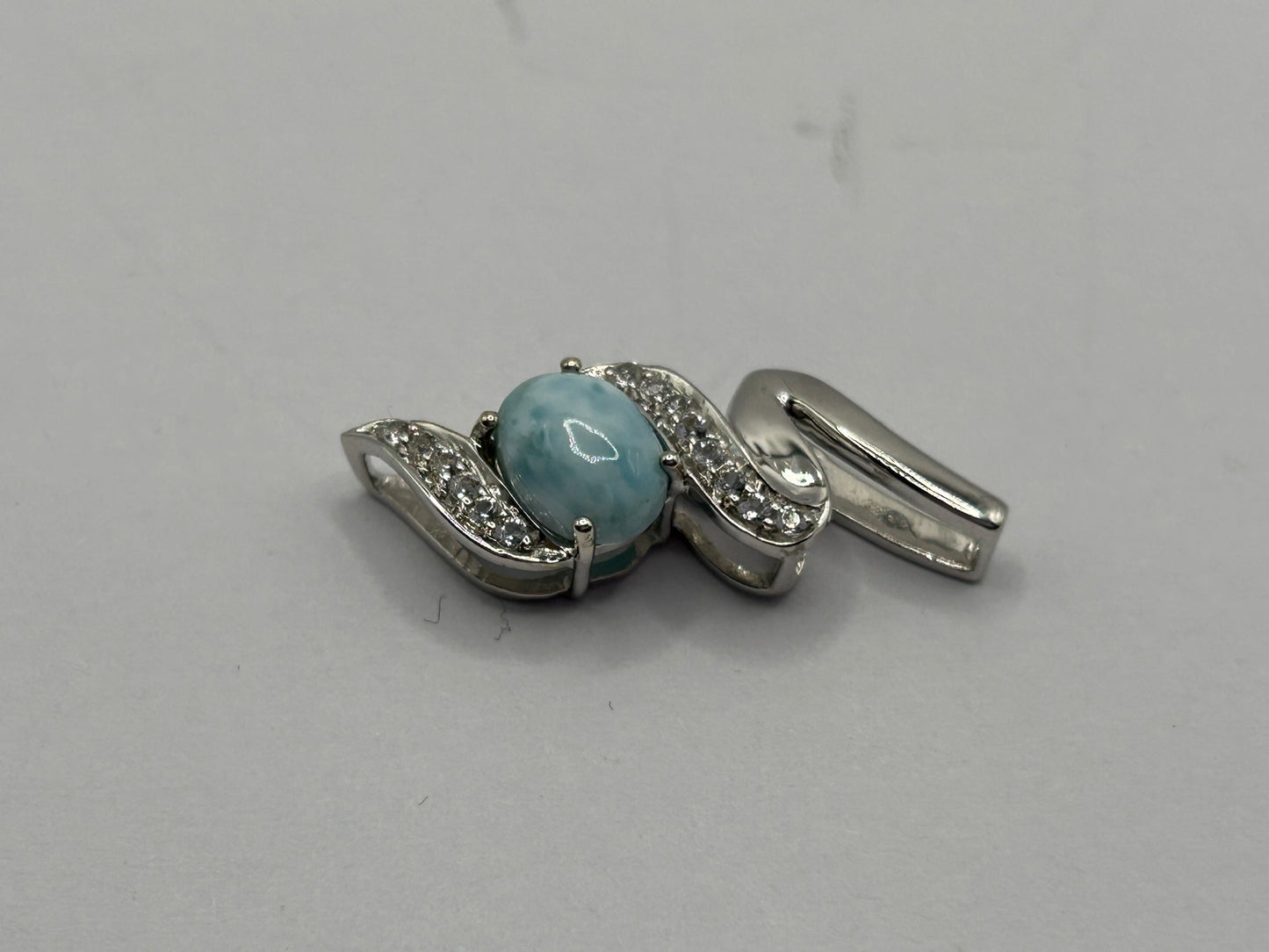 Exquisite Larimar & White Topaz Sterling Silver Pendant - With Certificate