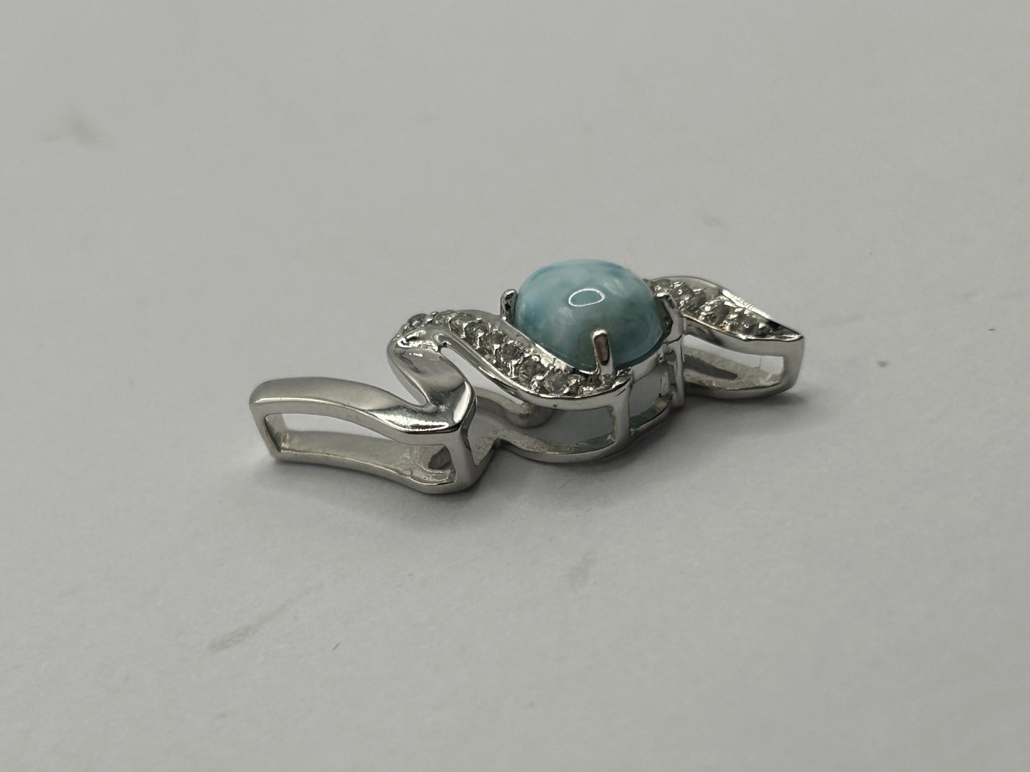 Exquisite Larimar & White Topaz Sterling Silver Pendant - With Certificate