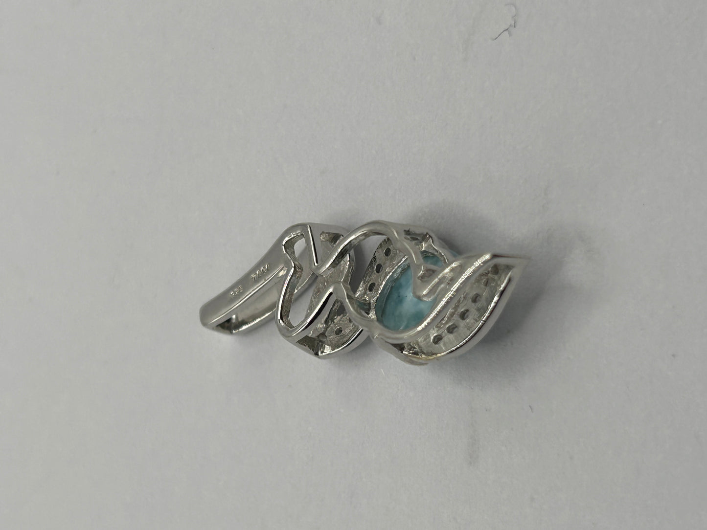 Exquisite Larimar & White Topaz Sterling Silver Pendant - With Certificate