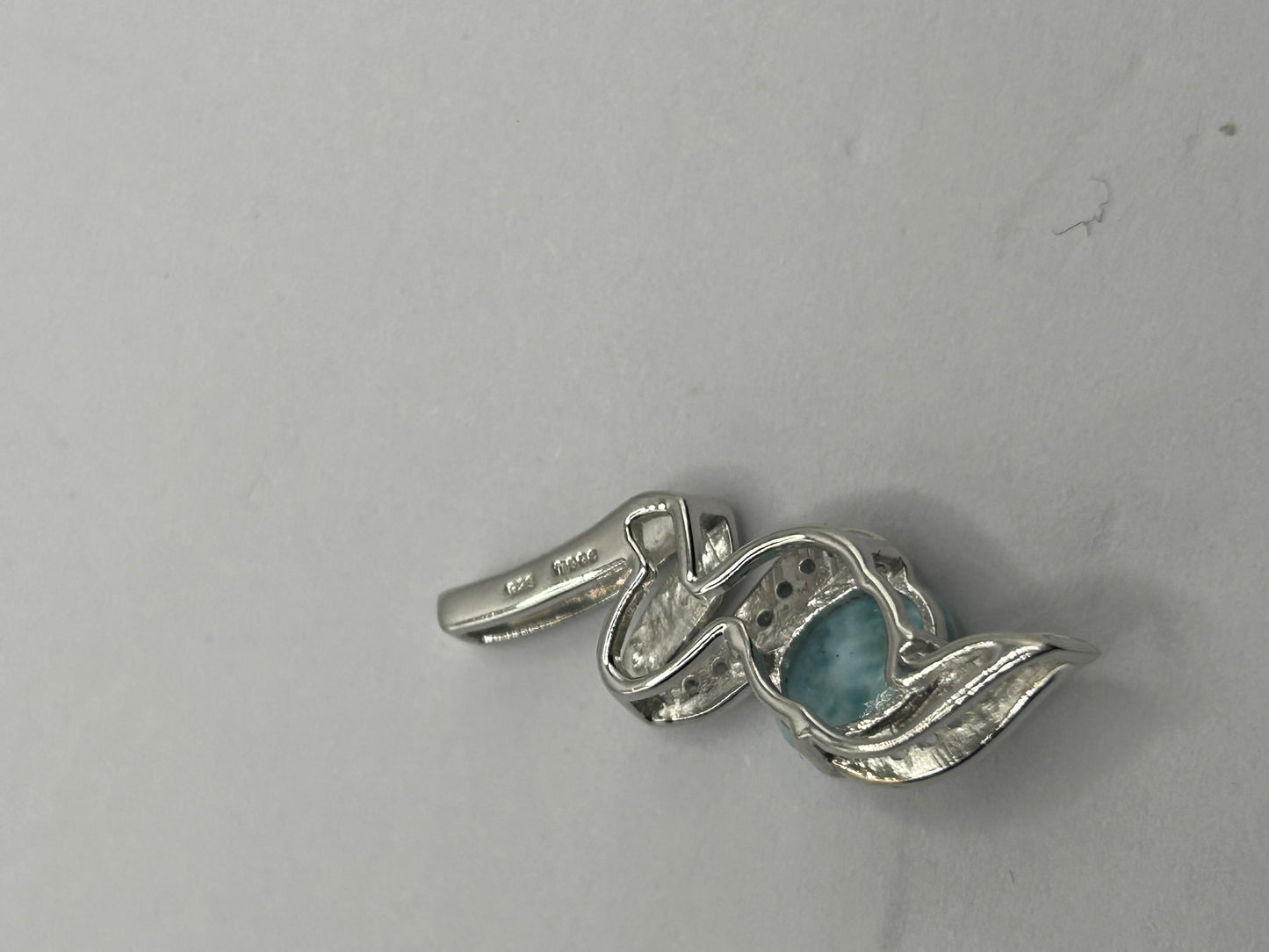 Exquisite Larimar & White Topaz Sterling Silver Pendant - With Certificate