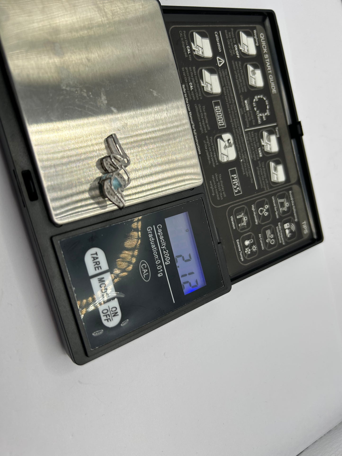 Exquisite Larimar & White Topaz Sterling Silver Pendant - With Certificate