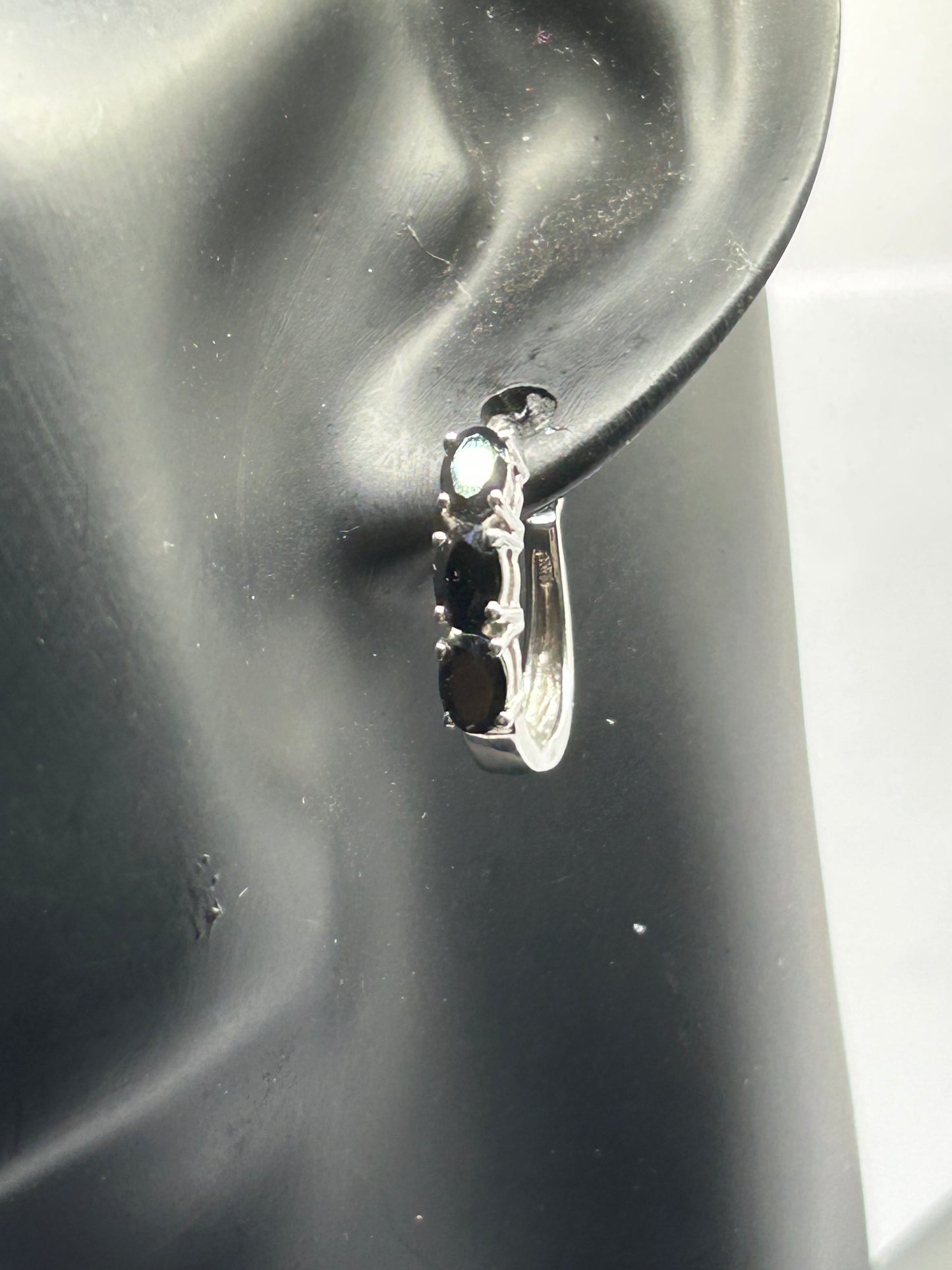 Dazzling 3.77ct Black Spinel Sterling Silver Hoop Earrings (4.27g)