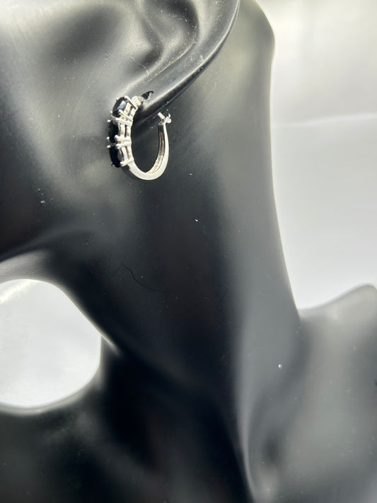 Dazzling 3.77ct Black Spinel Sterling Silver Hoop Earrings (4.27g)