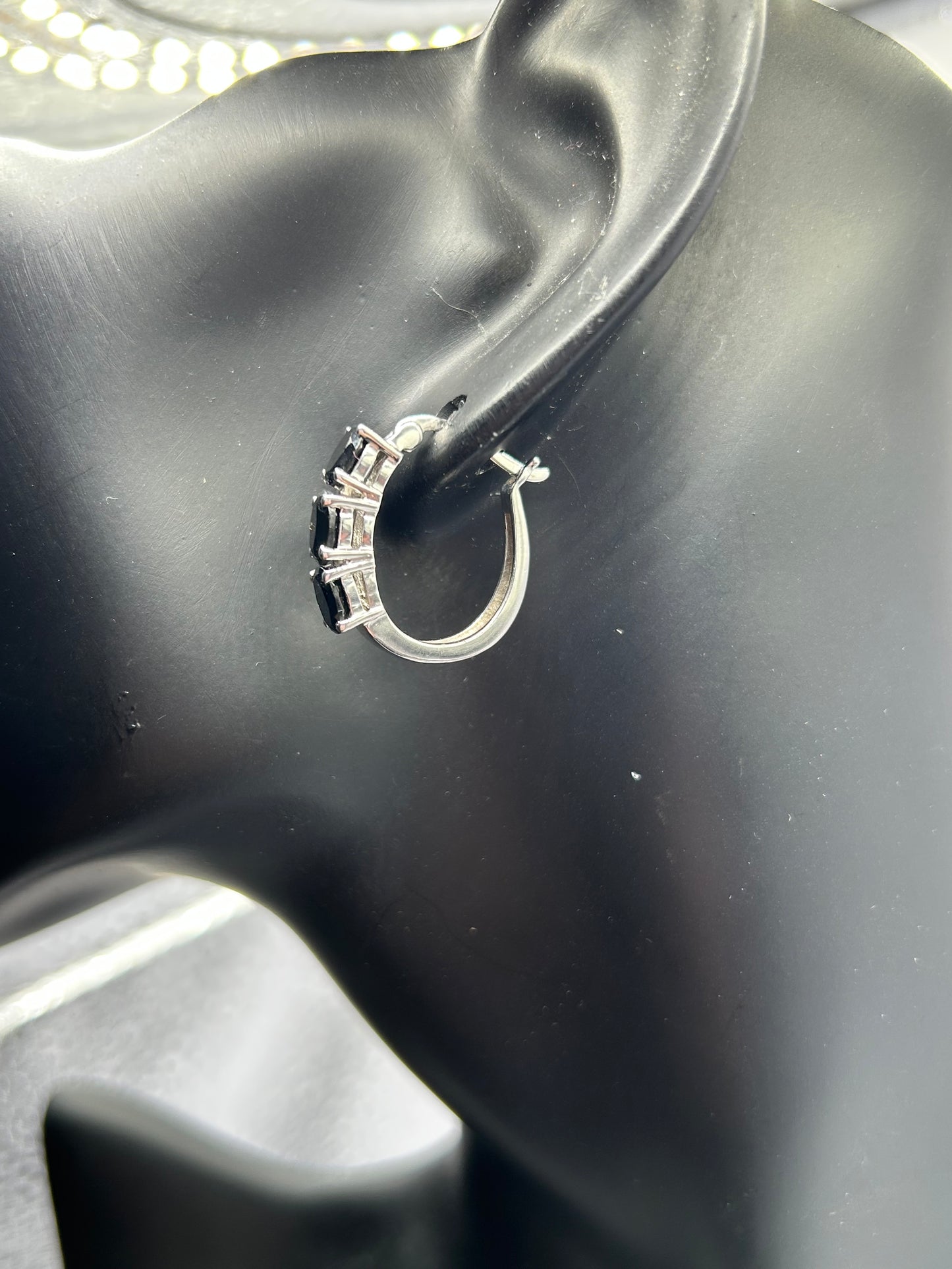 Dazzling 3.77ct Black Spinel Sterling Silver Hoop Earrings (4.27g)