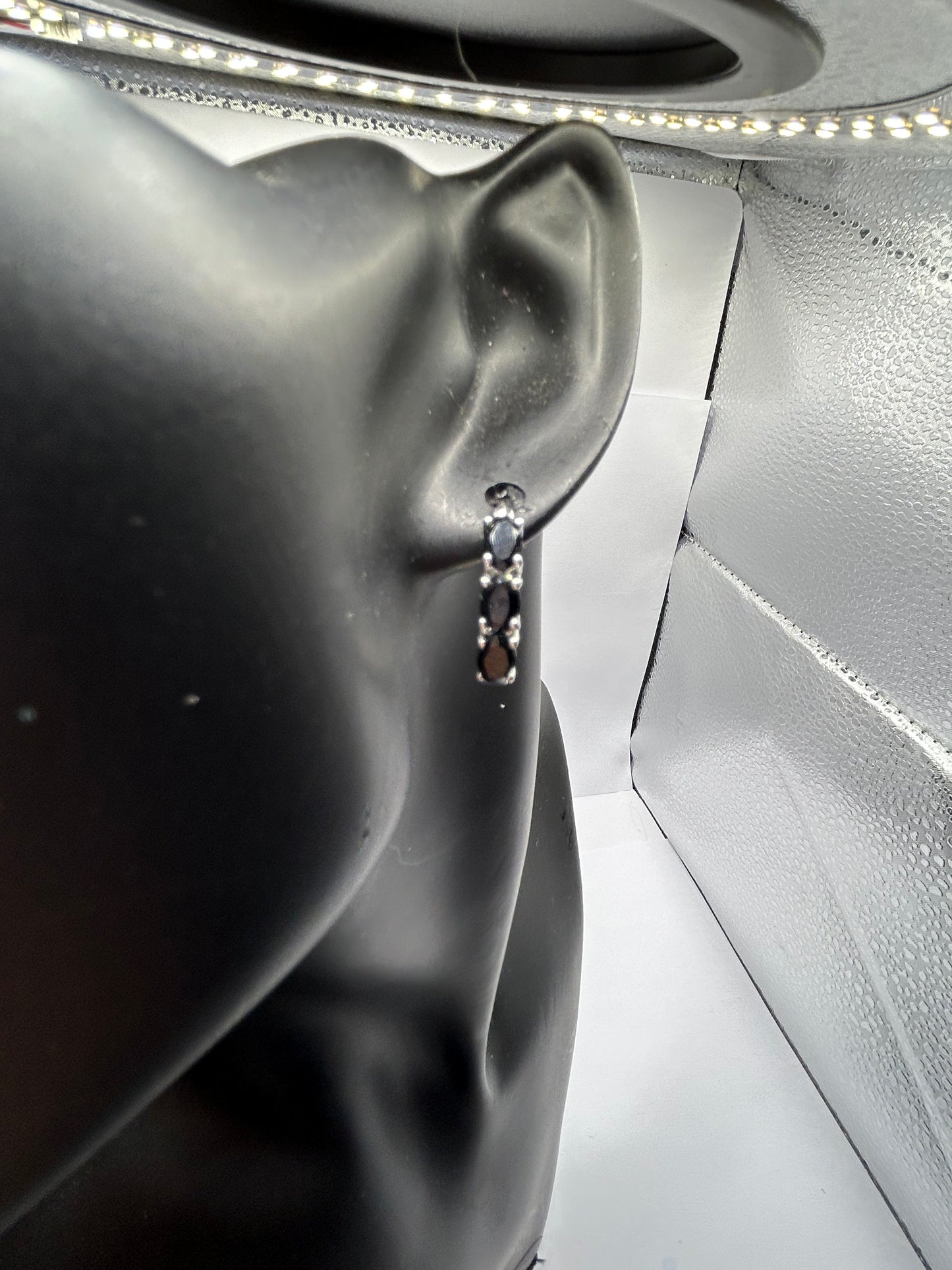 Dazzling 3.77ct Black Spinel Sterling Silver Hoop Earrings (4.27g)