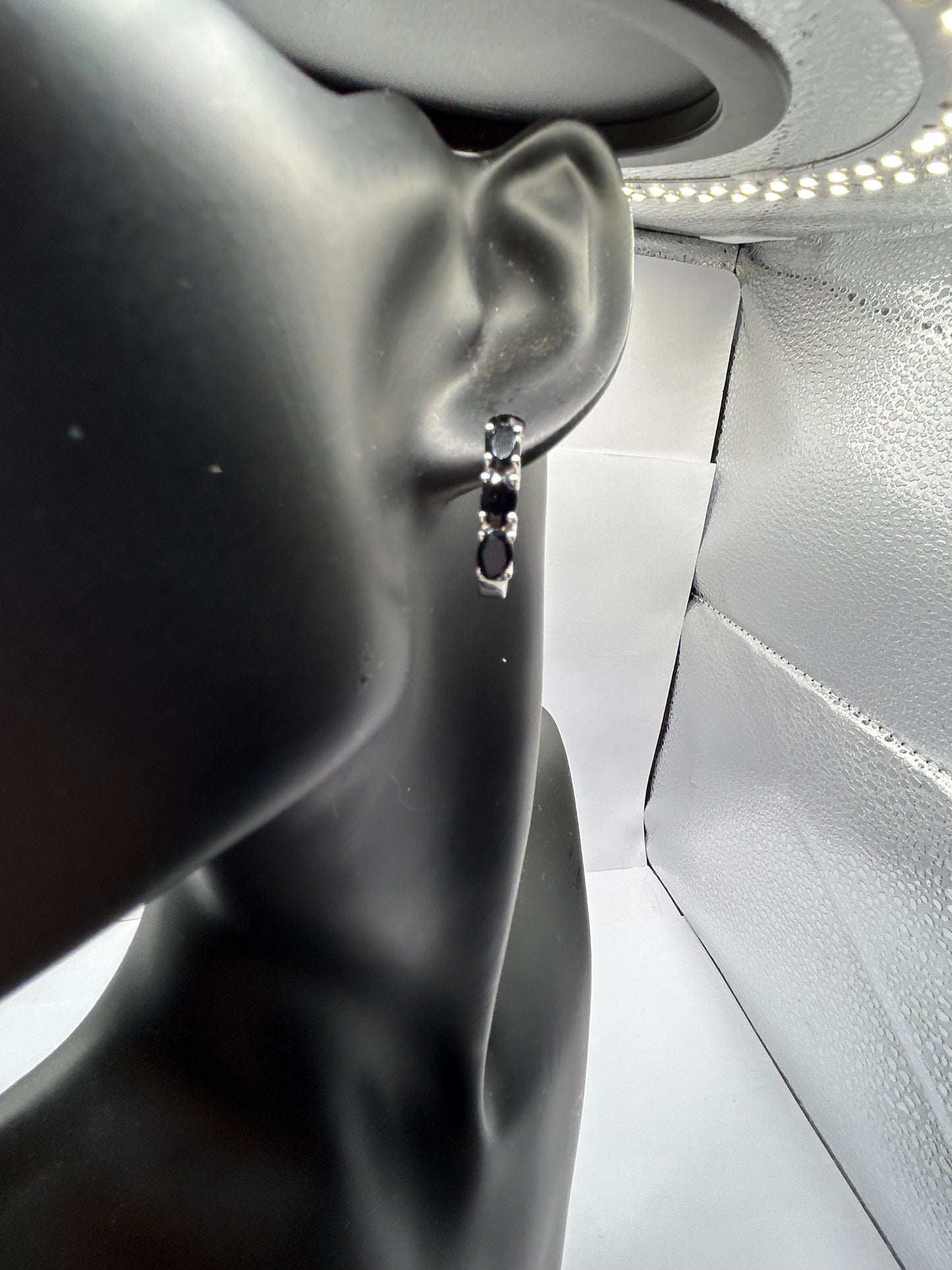 Dazzling 3.77ct Black Spinel Sterling Silver Hoop Earrings (4.27g)