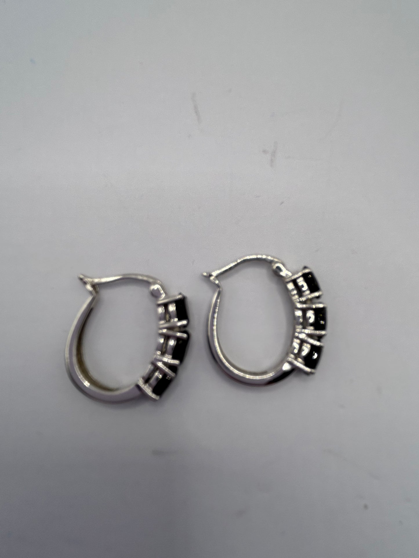 Dazzling 3.77ct Black Spinel Sterling Silver Hoop Earrings (4.27g)