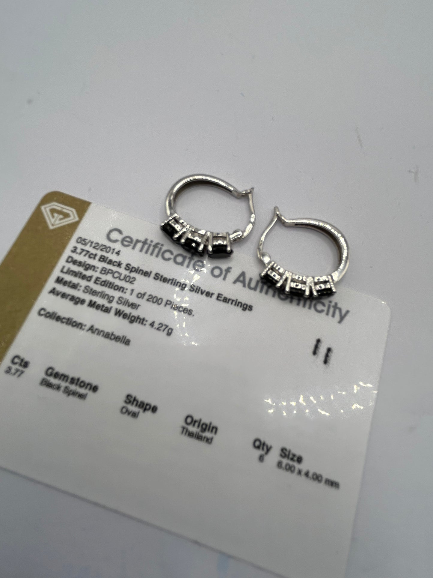 Dazzling 3.77ct Black Spinel Sterling Silver Hoop Earrings (4.27g)