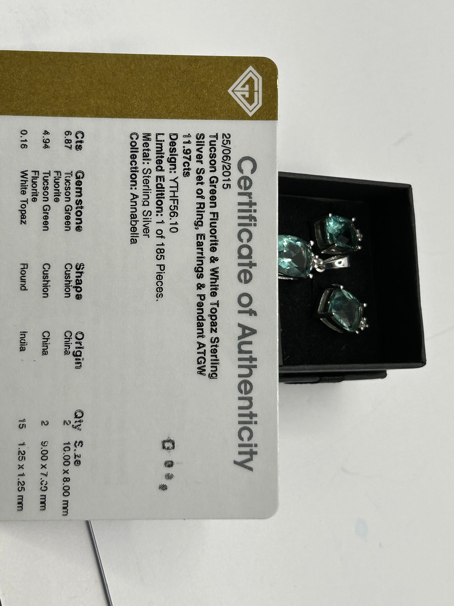 Dazzling 11.97ct Tucson Green Fluorite & White Topaz Sterling Silver Matching Set