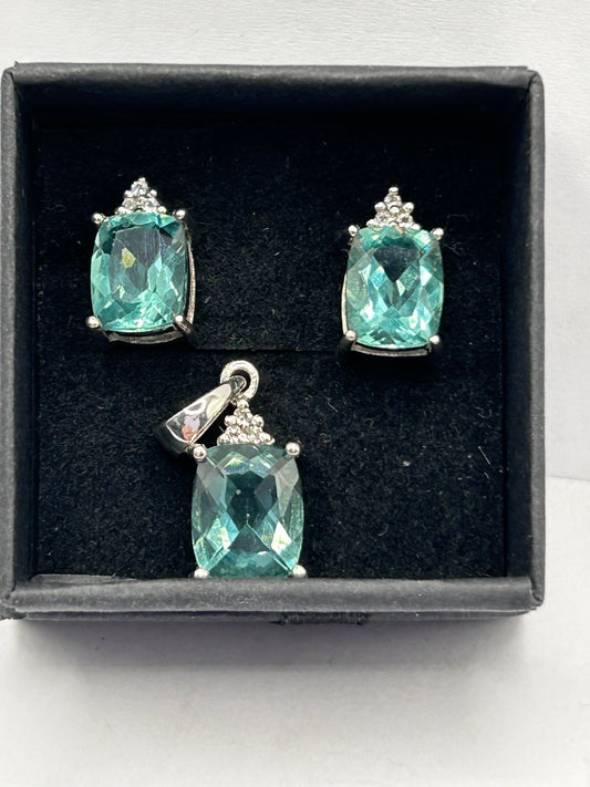 Dazzling 11.97ct Tucson Green Fluorite & White Topaz Sterling Silver Matching Set