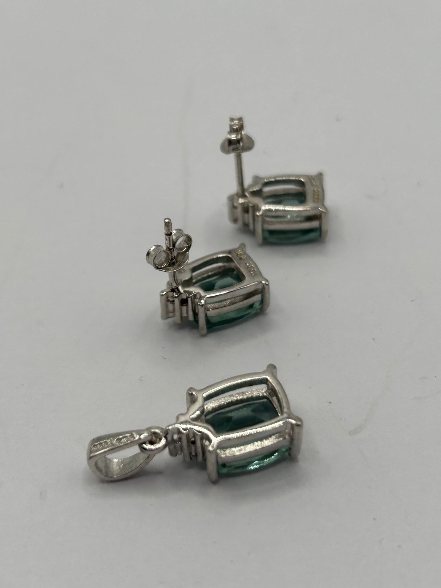 Dazzling 11.97ct Tucson Green Fluorite & White Topaz Sterling Silver Matching Set