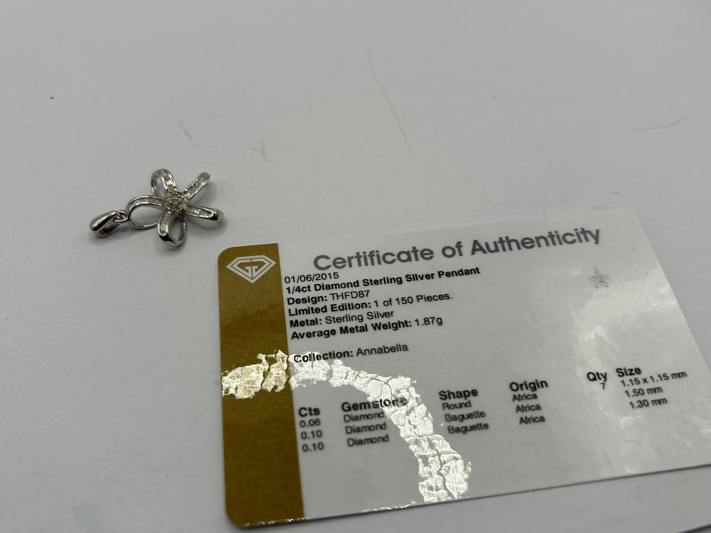 Rare Limited Edition! Sparkling 1/4ct Diamond Sterling Silver Pendant (925) - No. 1 of 150!