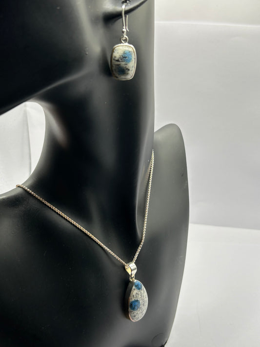 K2 Azurite Sterling Silver Matching Set - Necklace & Earrings (16.25g TW) - With COA!