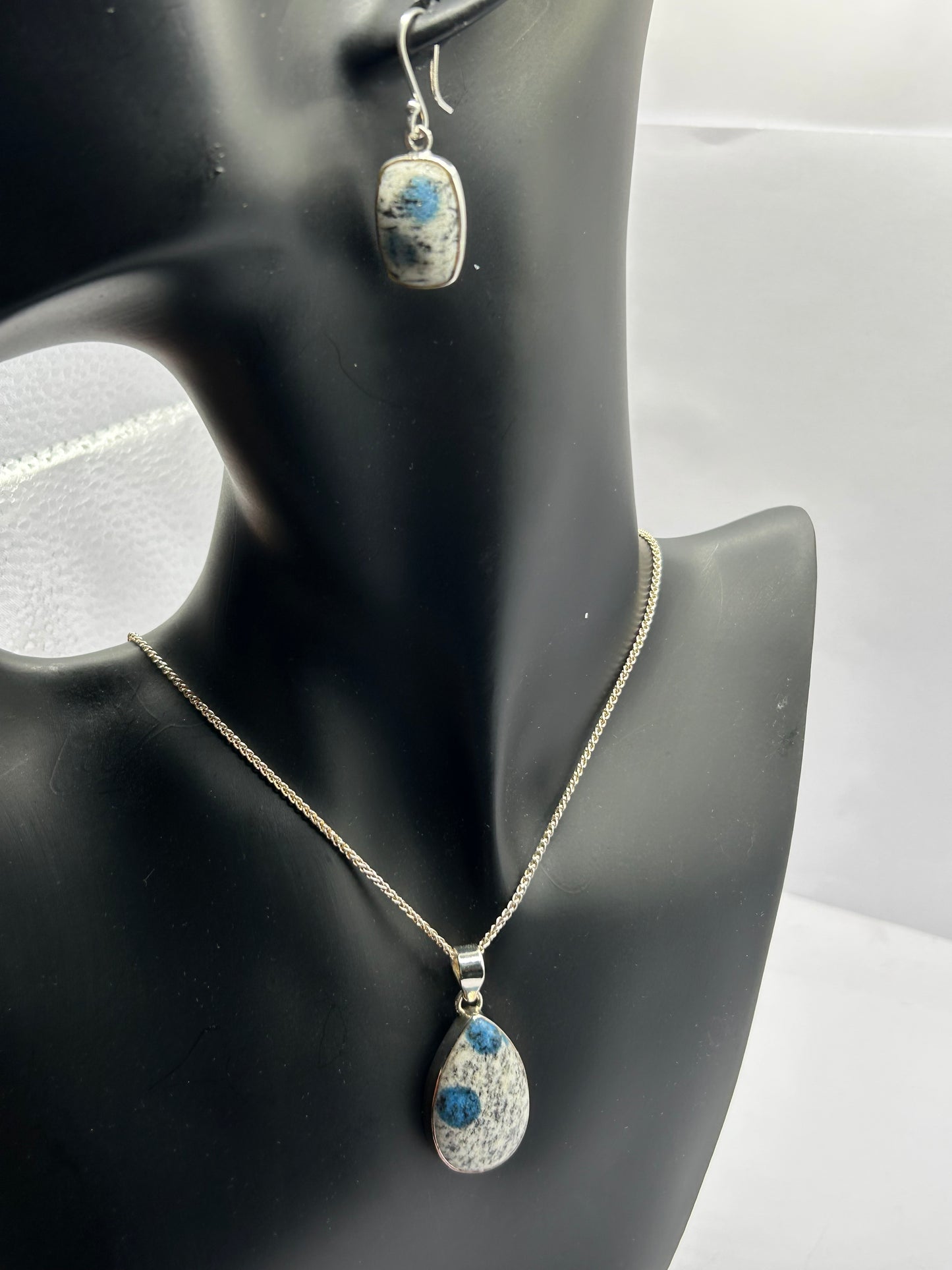 K2 Azurite Sterling Silver Matching Set - Necklace & Earrings (16.25g TW) - With COA!