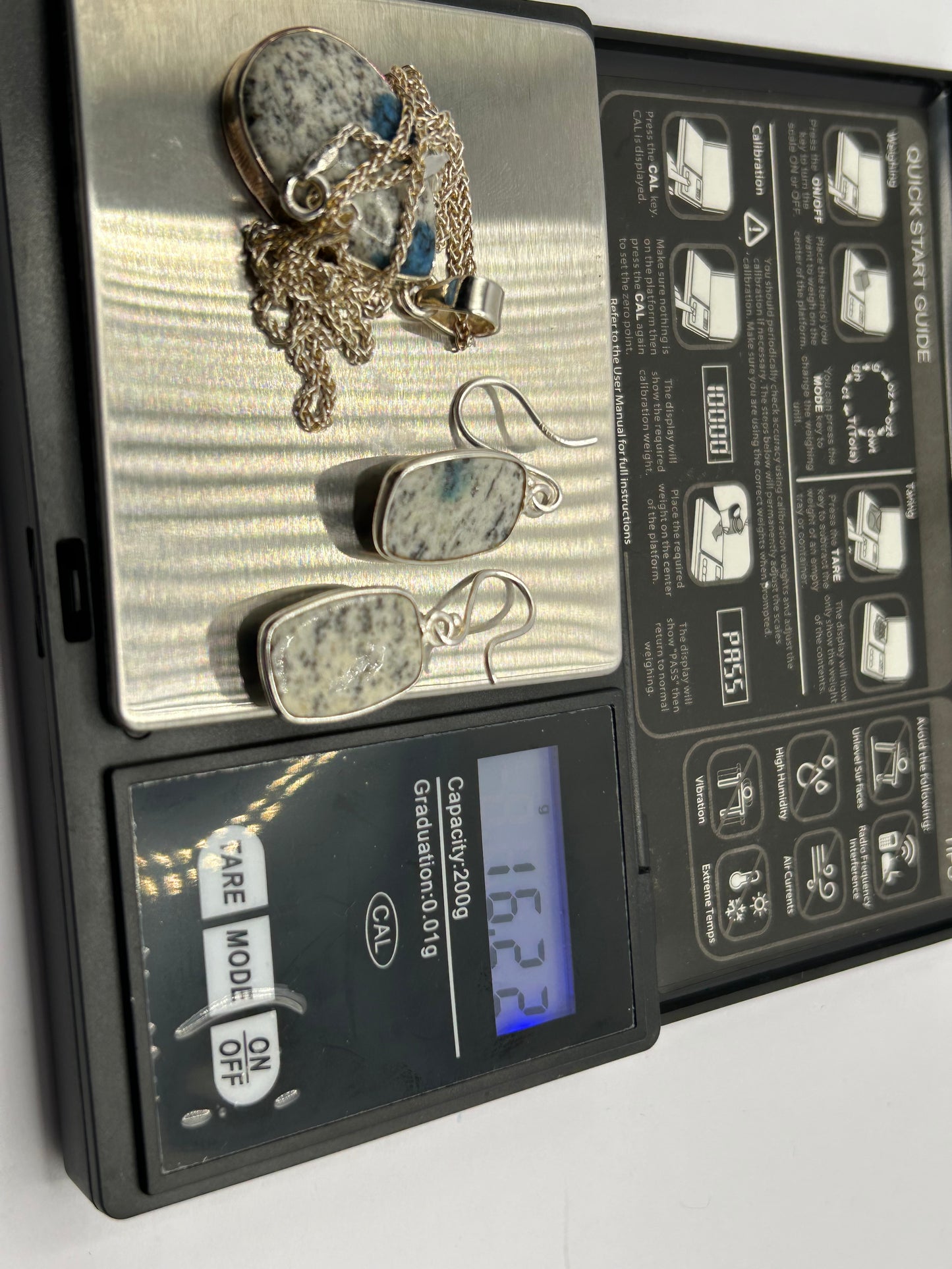 K2 Azurite Sterling Silver Matching Set - Necklace & Earrings (16.25g TW) - With COA!