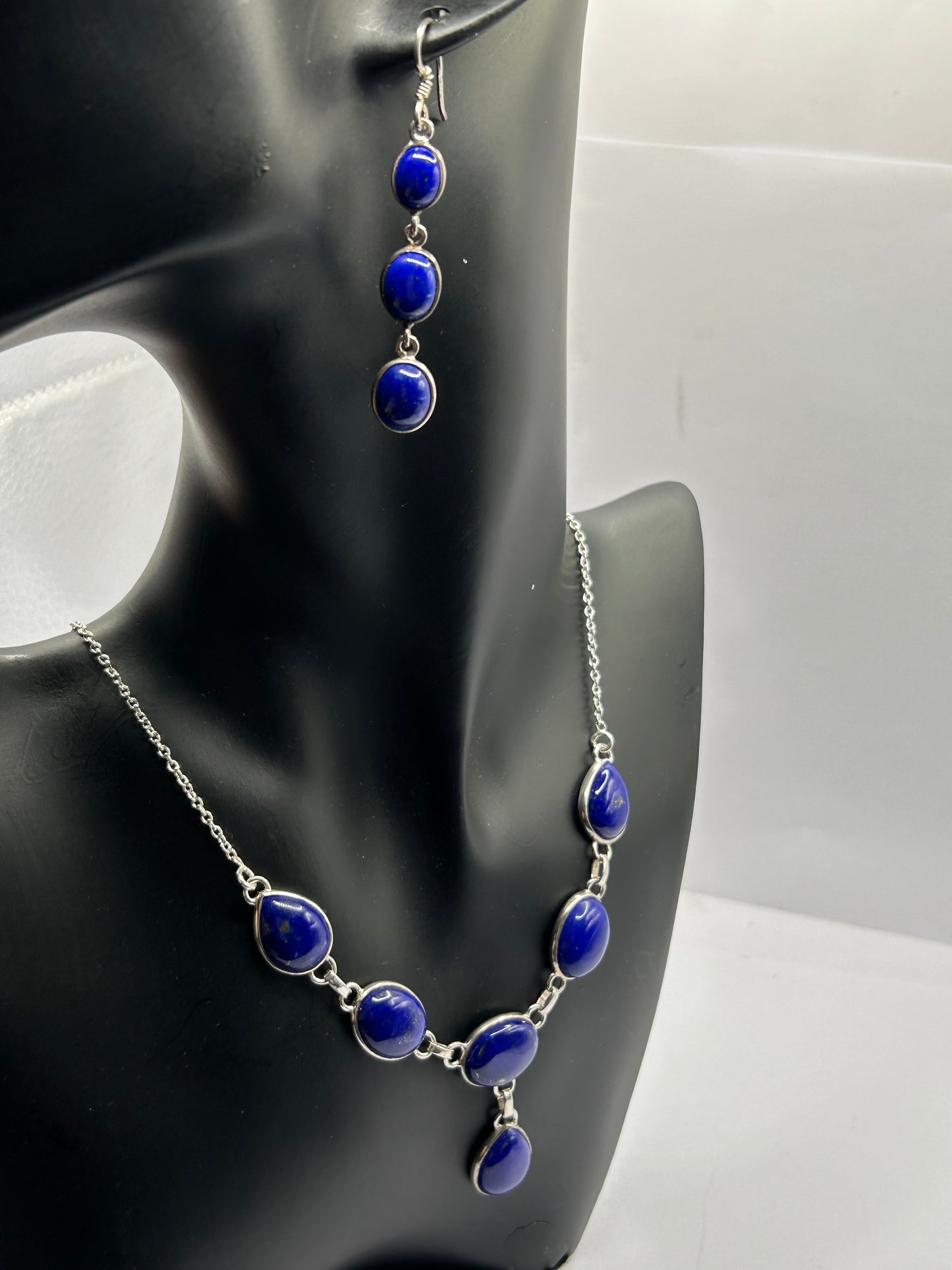 Sar-i-Sang Lapis Lazuli & Sterling Silver Necklace & Earrings Set - 26.34g TW - With Certificate