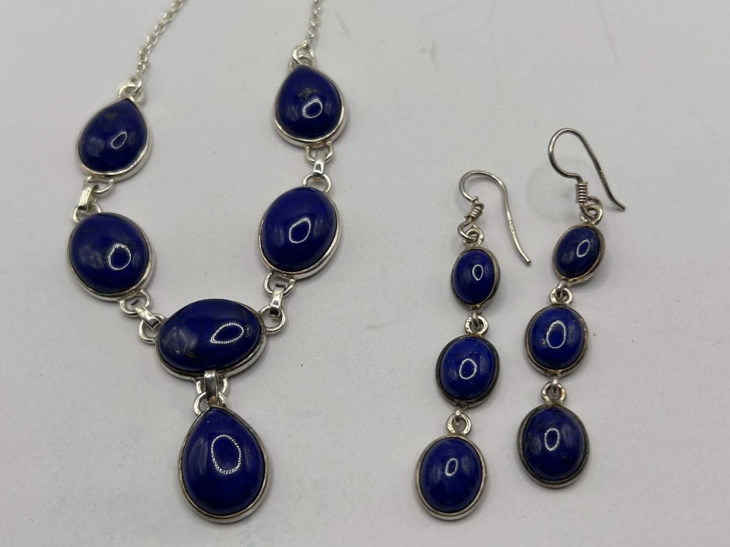Sar-i-Sang Lapis Lazuli & Sterling Silver Necklace & Earrings Set - 26.34g TW - With Certificate