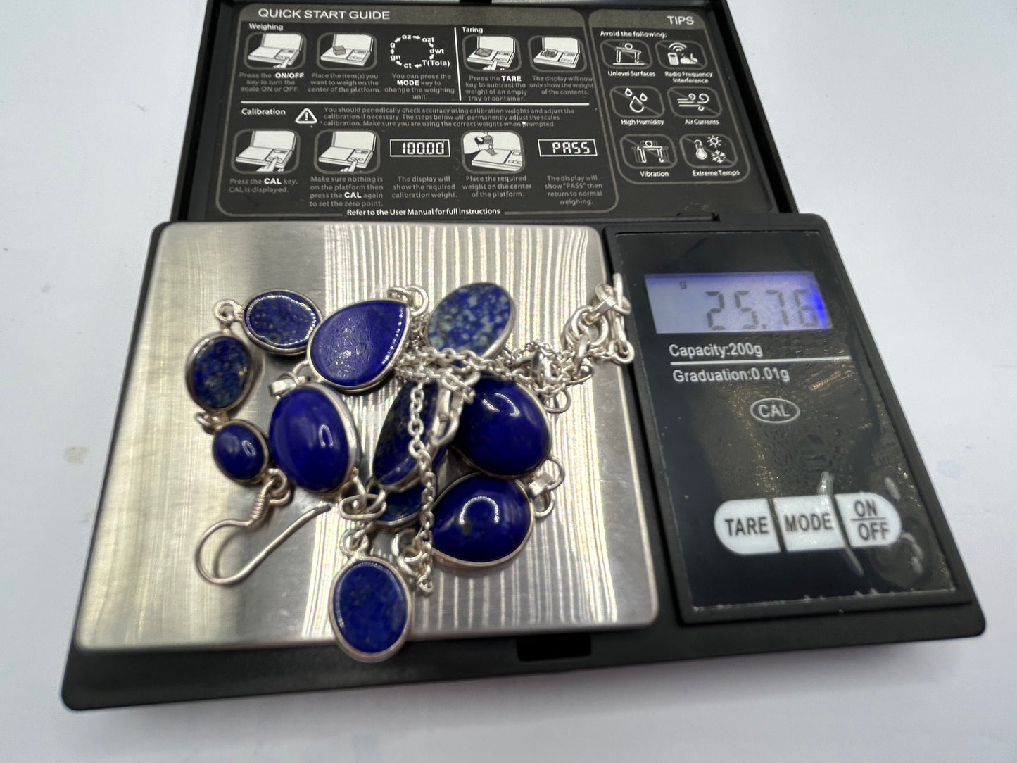 Sar-i-Sang Lapis Lazuli & Sterling Silver Necklace & Earrings Set - 26.34g TW - With Certificate