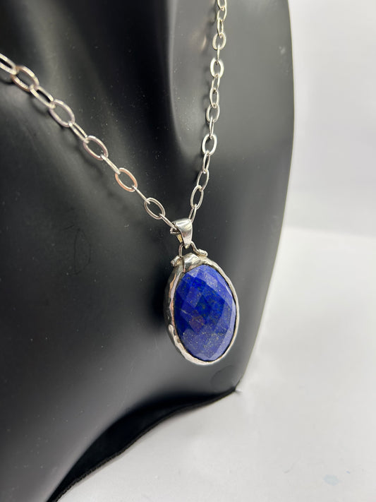 Sar-i-Sang Lapis Lazuli & Onyx Reversible Silver Pendant & 31" Chain - 26.07g - With Certificate