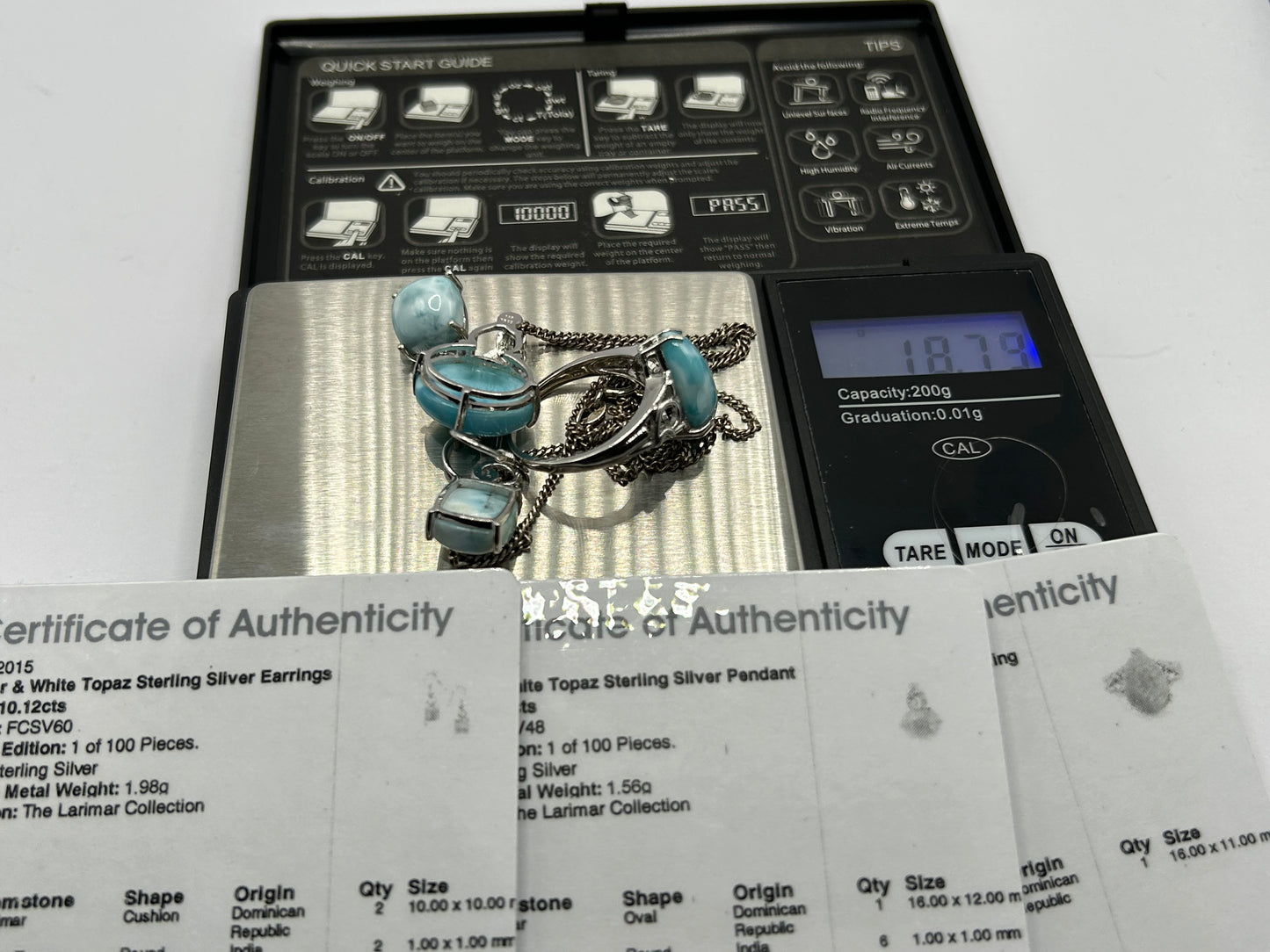 Rare Limited Edition Larimar & White Topaz Sterling Silver Matching Set - No. 1 of 100! (16.23g TW)