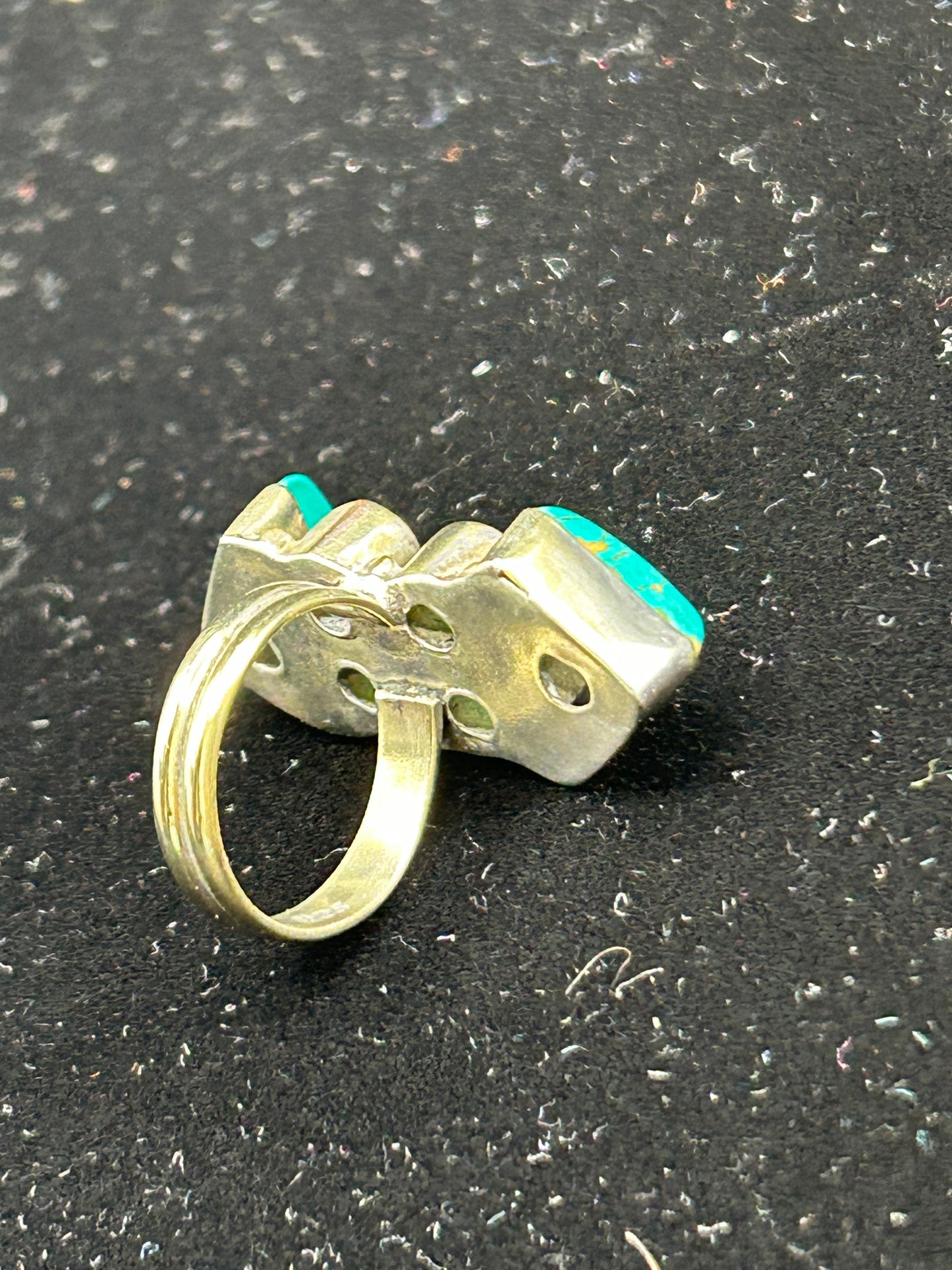 Unique Vintage 925 Sterling Silver Ring with Turquoise & Green Stones | Size L