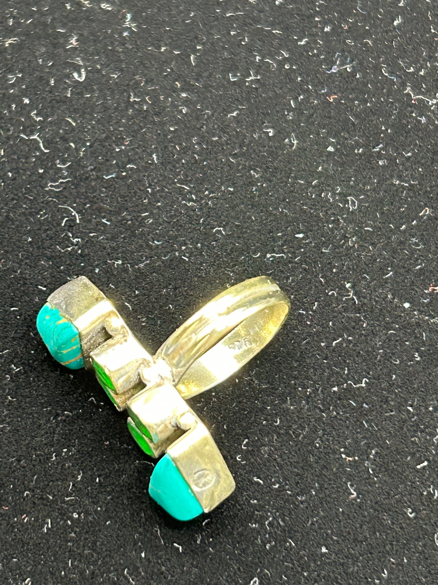 Unique Vintage 925 Sterling Silver Ring with Turquoise & Green Stones | Size L