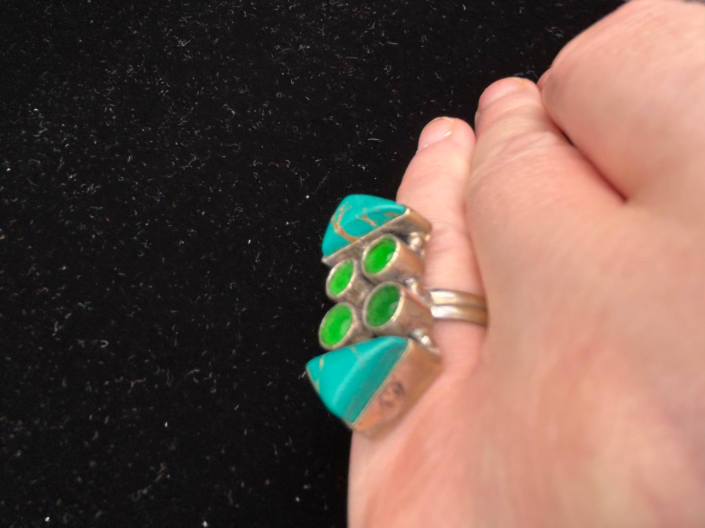 Unique Vintage 925 Sterling Silver Ring with Turquoise & Green Stones | Size L