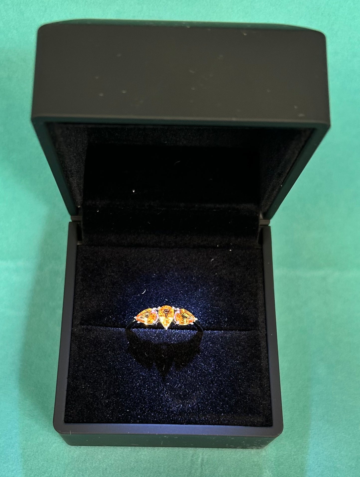 10ct White Gold Madeira Citrine Trilogy Ring Pear Cut Hallmarked