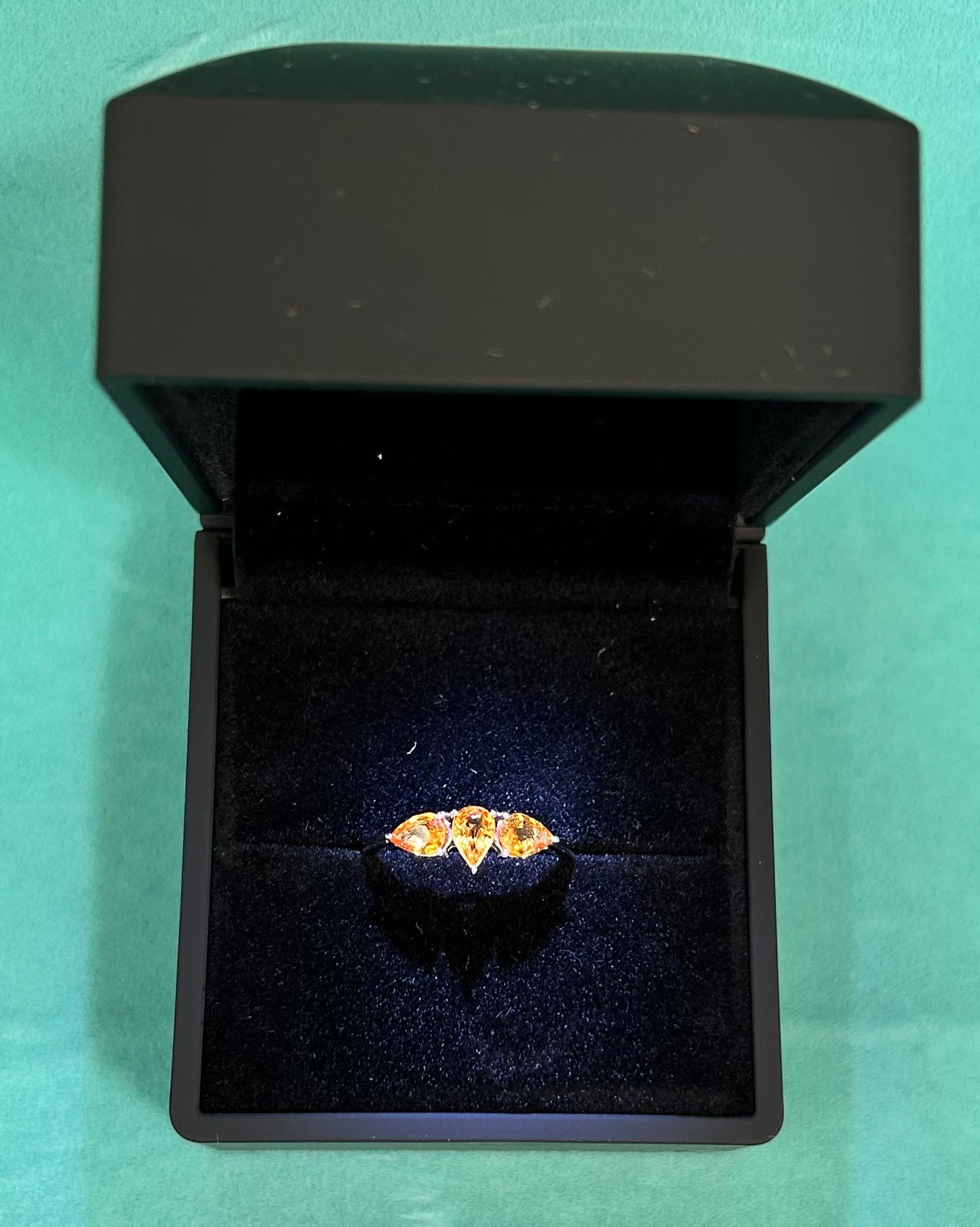 10ct White Gold Madeira Citrine Trilogy Ring Pear Cut Hallmarked