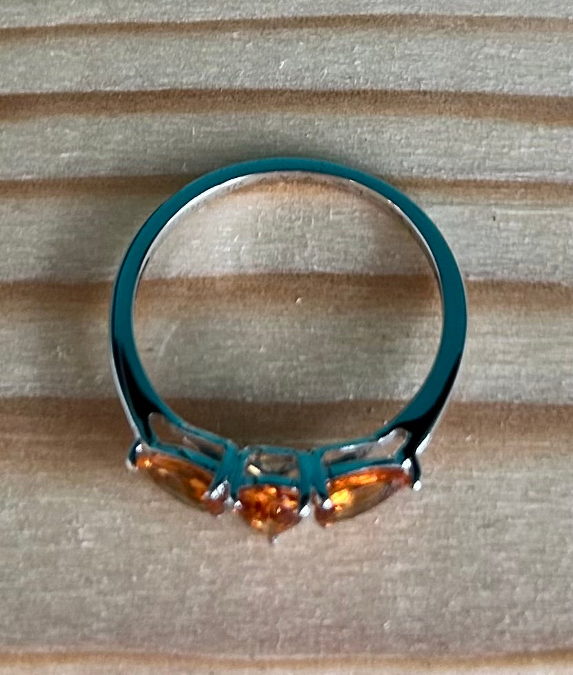 10ct White Gold Madeira Citrine Trilogy Ring Pear Cut Hallmarked