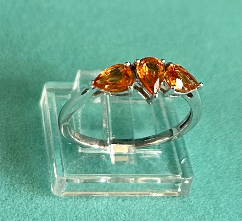 10ct White Gold Madeira Citrine Trilogy Ring Pear Cut Hallmarked