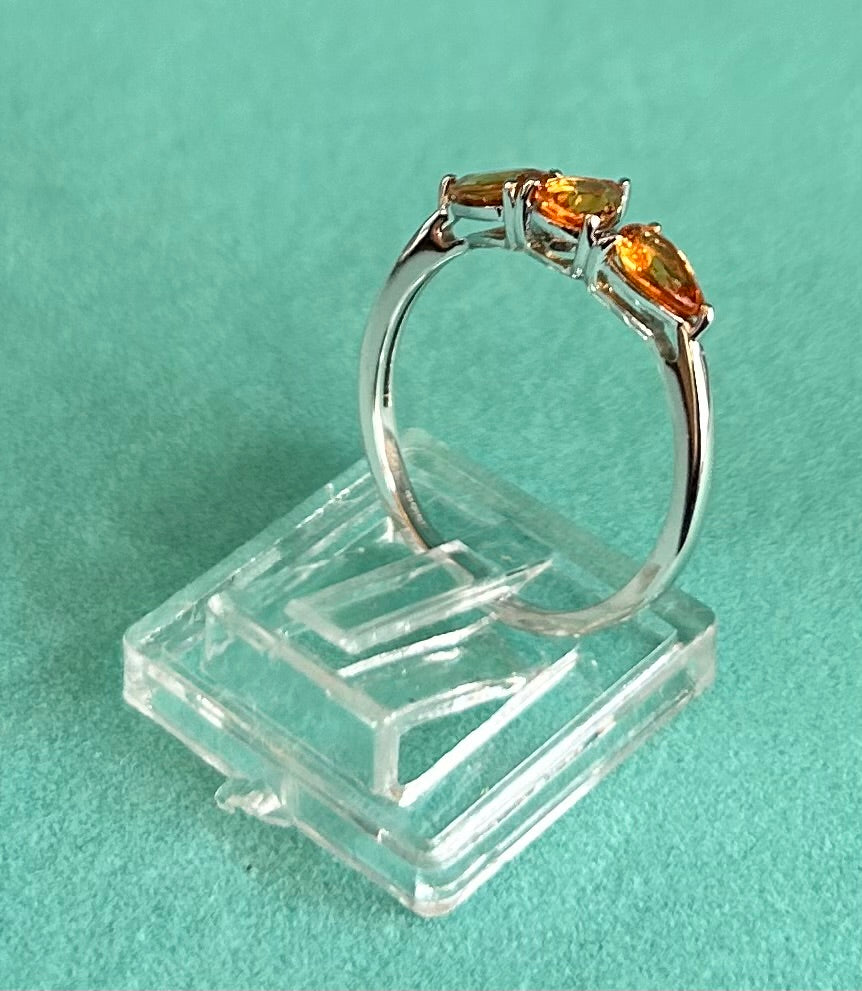 10ct White Gold Madeira Citrine Trilogy Ring Pear Cut Hallmarked
