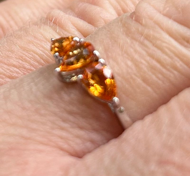 10ct White Gold Madeira Citrine Trilogy Ring Pear Cut Hallmarked