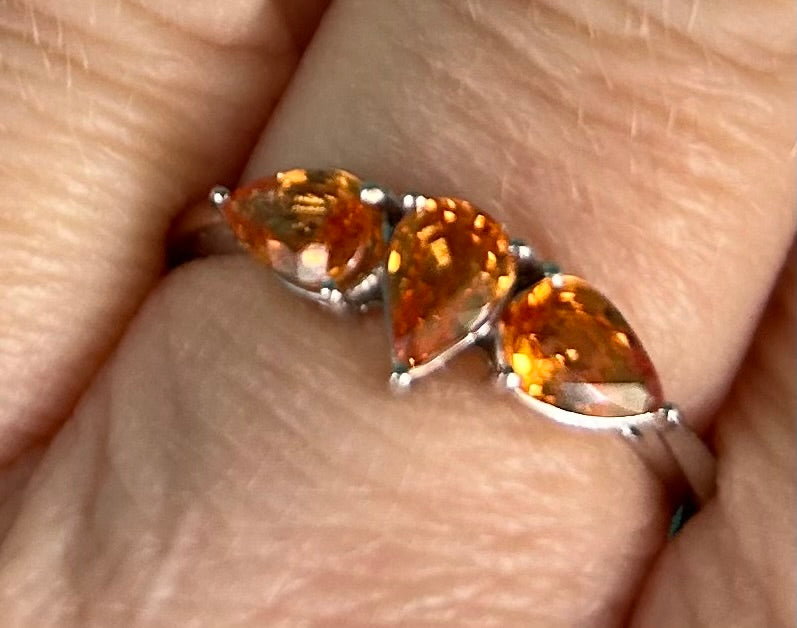 10ct White Gold Madeira Citrine Trilogy Ring Pear Cut Hallmarked