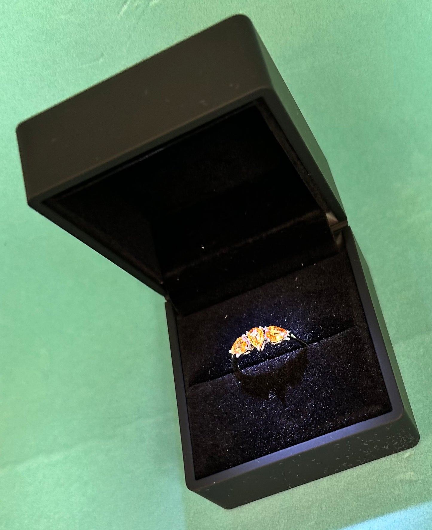 10ct White Gold Madeira Citrine Trilogy Ring Pear Cut Hallmarked