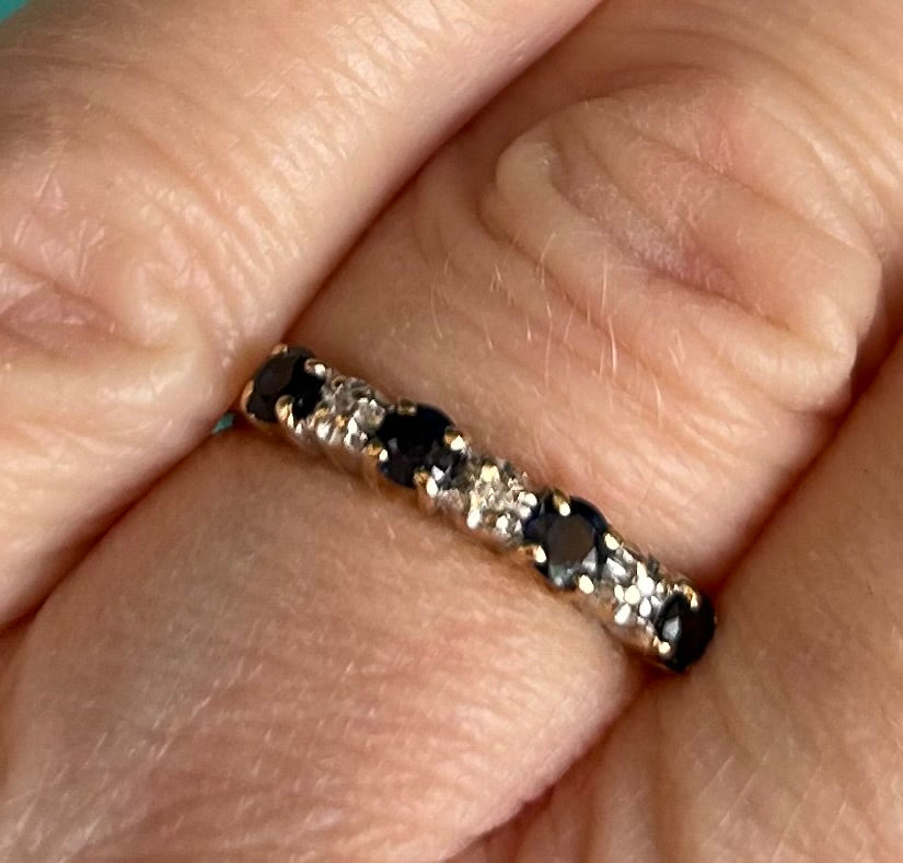 Vintage 9ct Gold Five Stone Sapphire & Diamond Ring | Size L Hallmarked