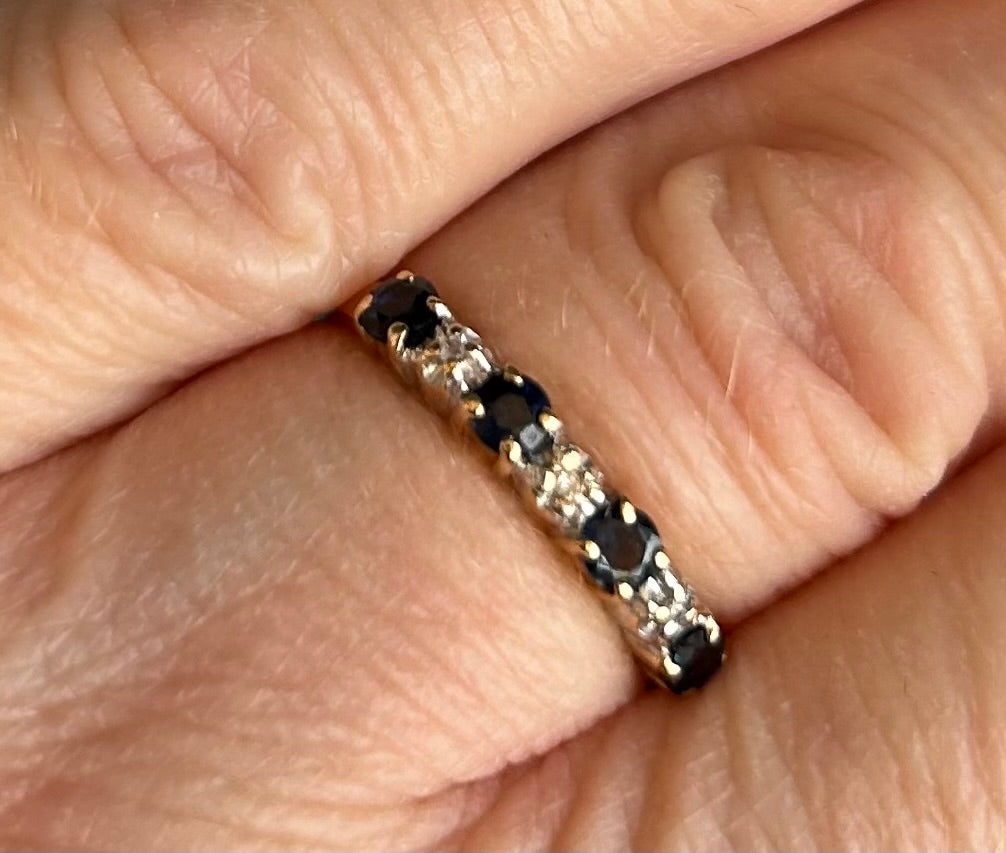 Vintage 9ct Gold Five Stone Sapphire & Diamond Ring | Size L Hallmarked