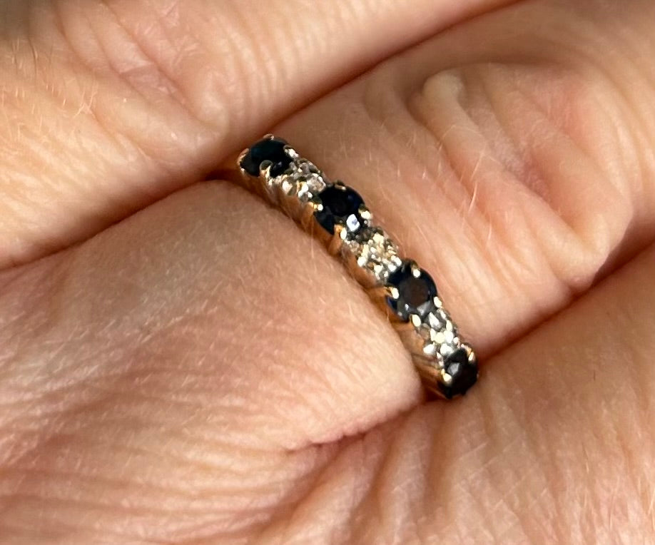 Vintage 9ct Gold Five Stone Sapphire & Diamond Ring | Size L Hallmarked