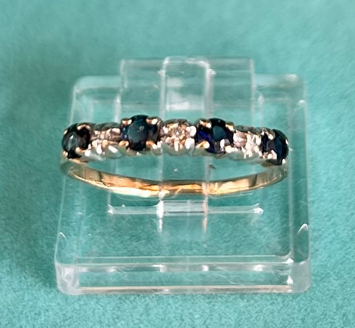 Vintage 9ct Gold Five Stone Sapphire & Diamond Ring | Size L Hallmarked